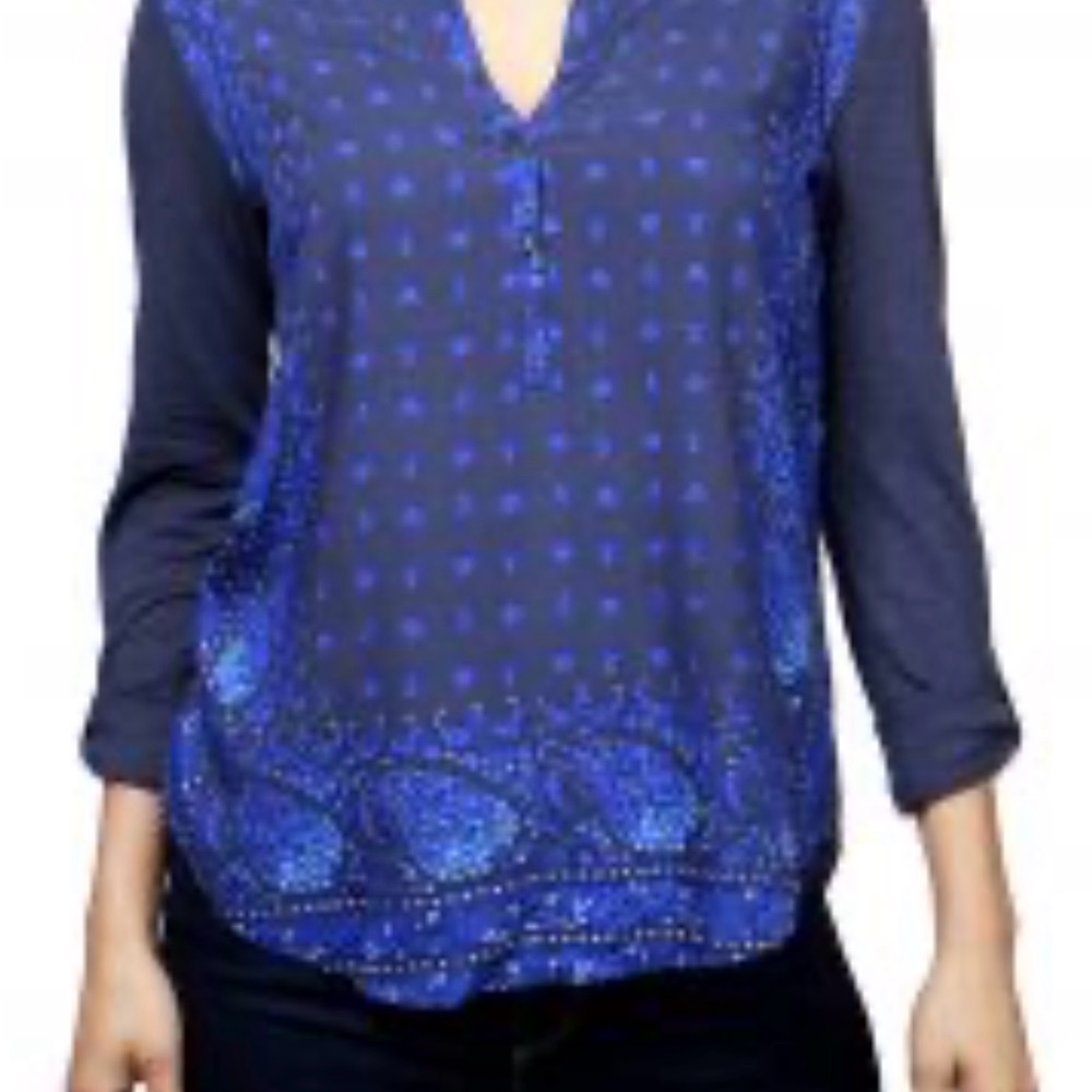 Lucky Brand Blue Patterned Long Sleeve Top